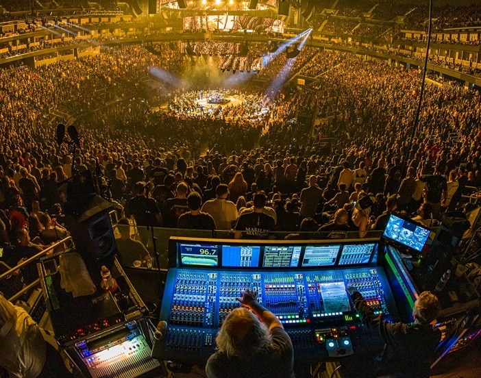A view of the sound board at Chase Center during an event.